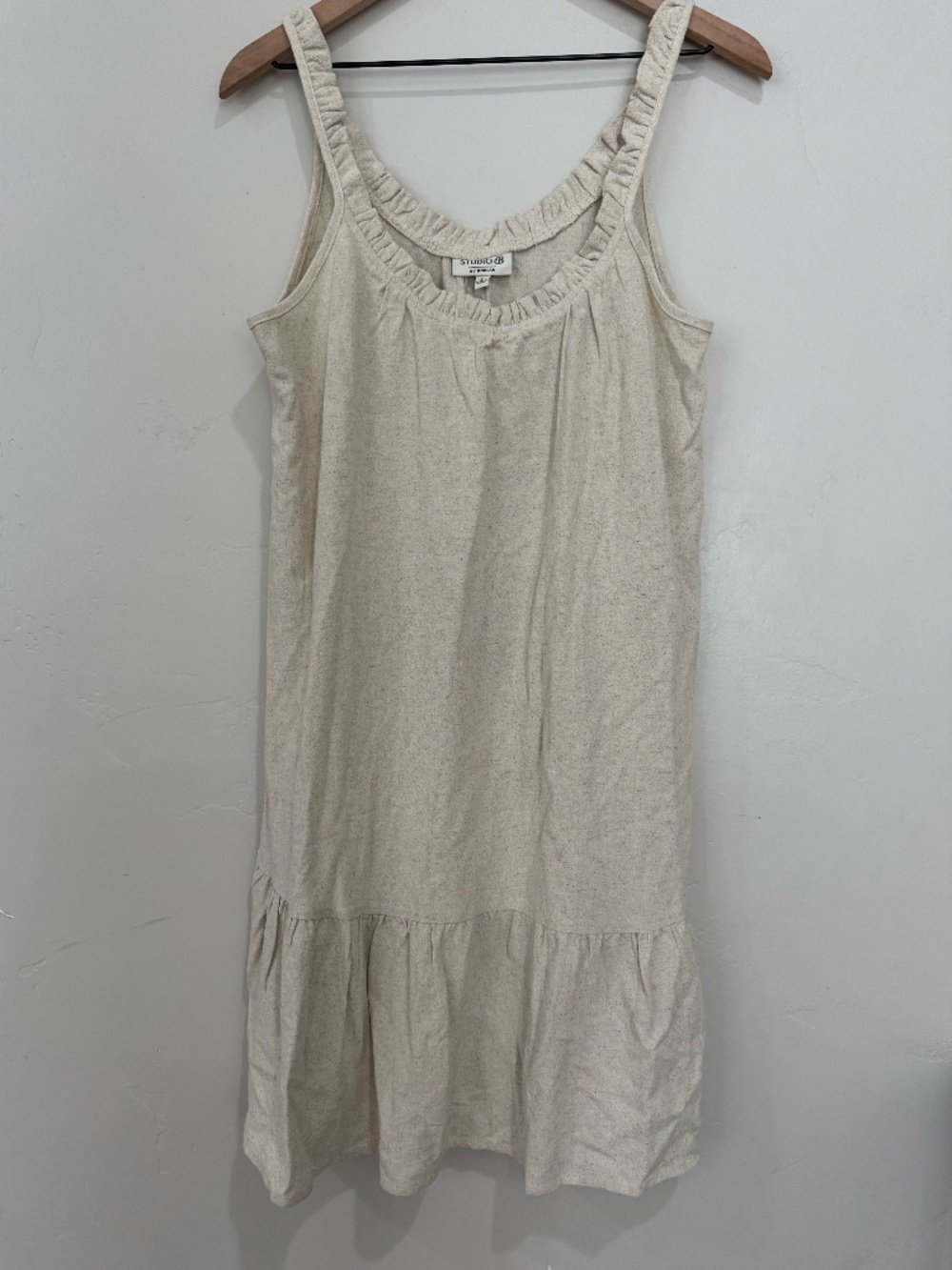 Studio B by Bobeau Beige Linen Blend Flounce Hem Strapless Dress Size L Ruffle